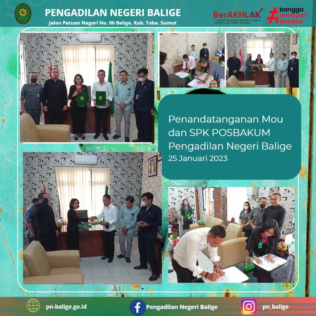 Penandatanganan MoU POSBAKUM Tahun Anggaran 2023 pada Pengadilan Negeri Balige